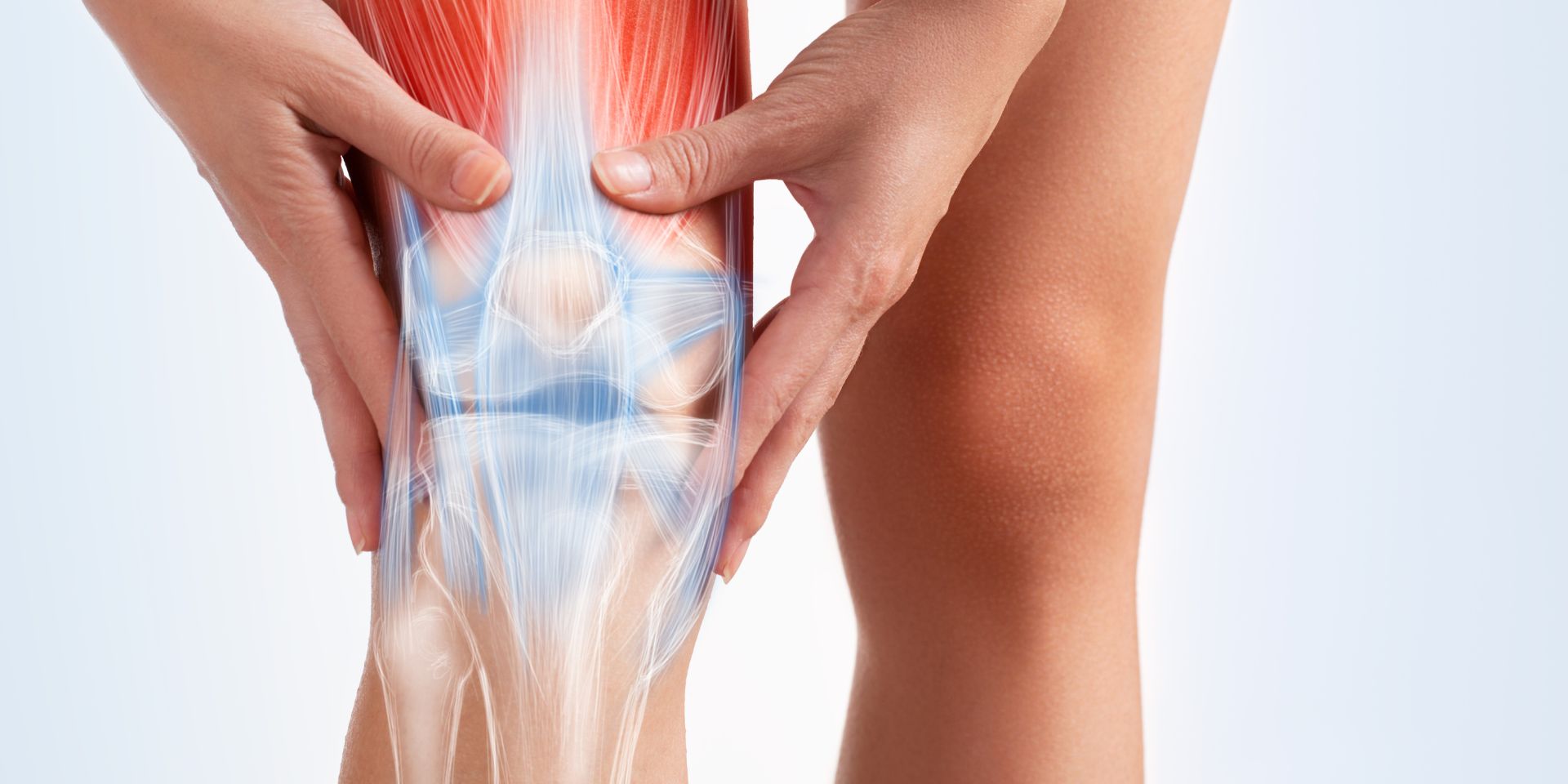 woman holding her leg in pain with the painful area highlighted