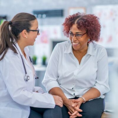doctor giving patient advice on how to prevent blood clots